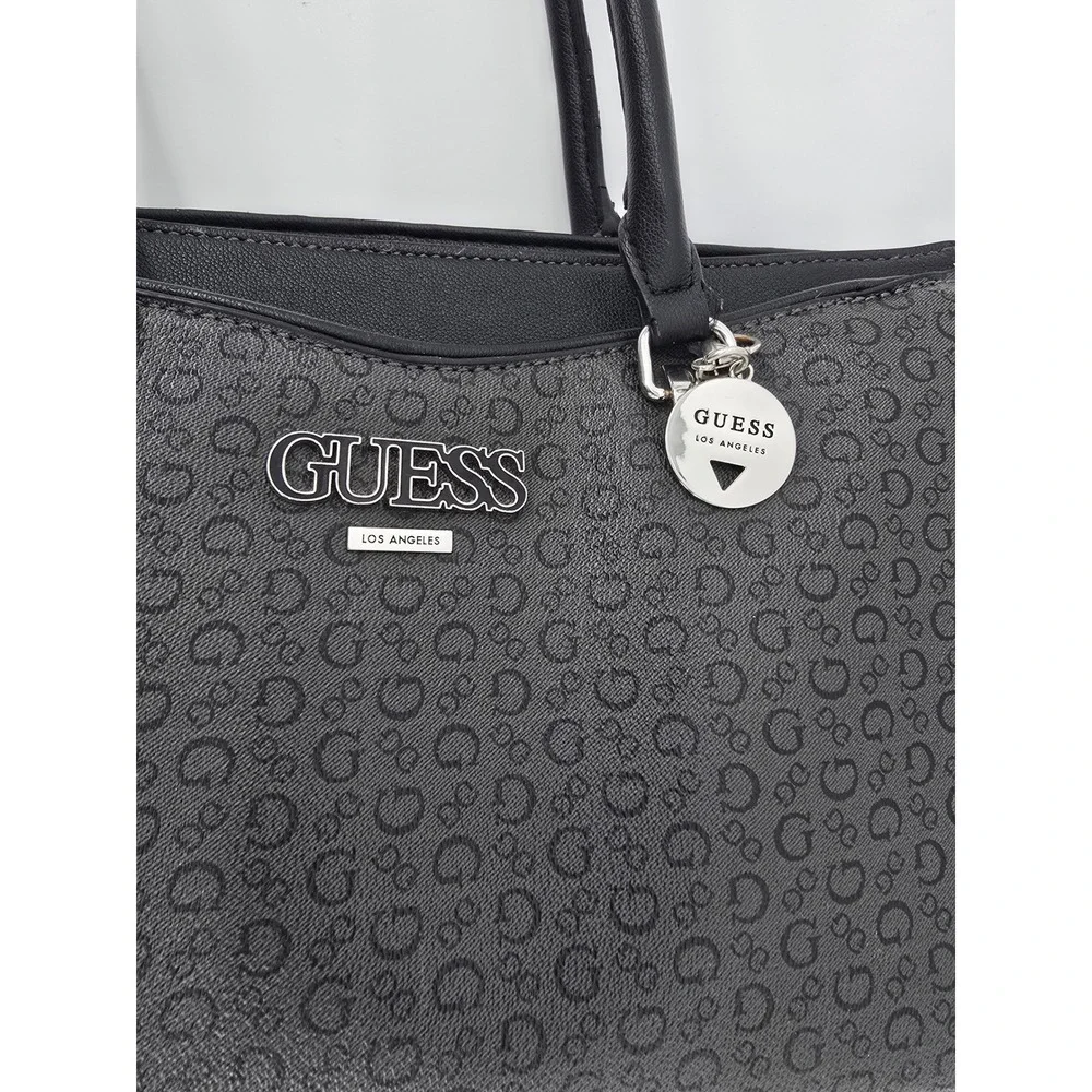 GUESS Pampa Tote Bag - Black Monogram Satchel Shoulder Bag